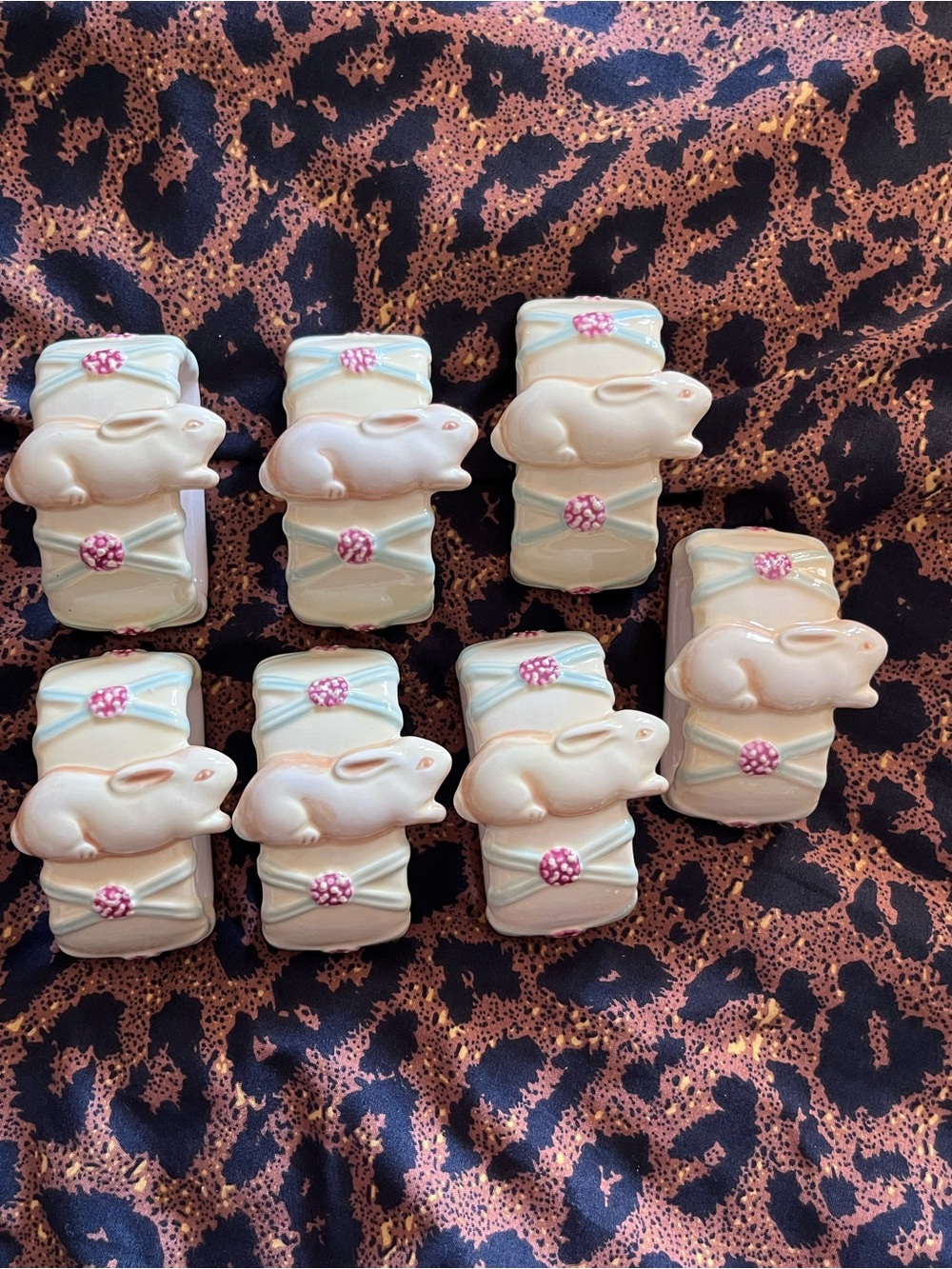 Cream Bunny Ceramic Napkin Rings — Set of 8